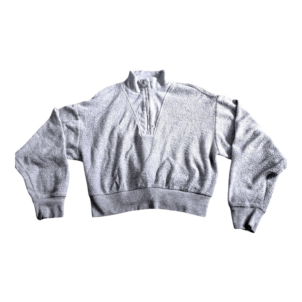Victoria's Secret Gray Boucle Quarter Zip Cropped Sweatshirt Medium